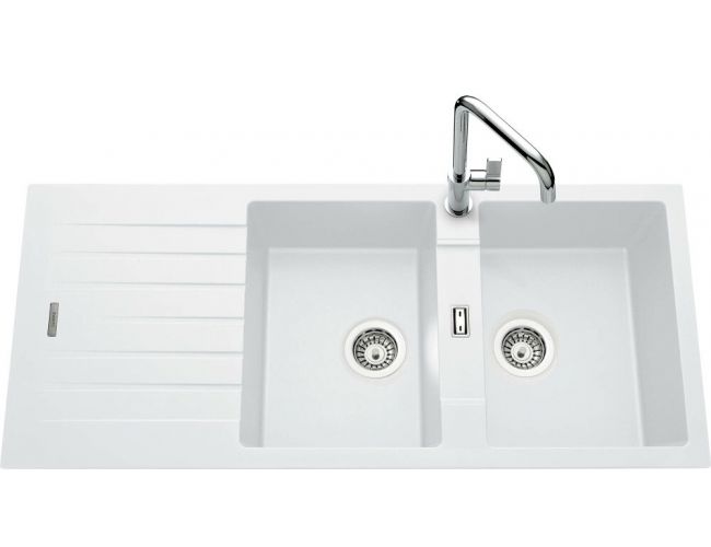 Fregadero grande 2 senos y escurridor Luisina granito Hip Hop EV8721 | 116 x 50 cm blanco alpina