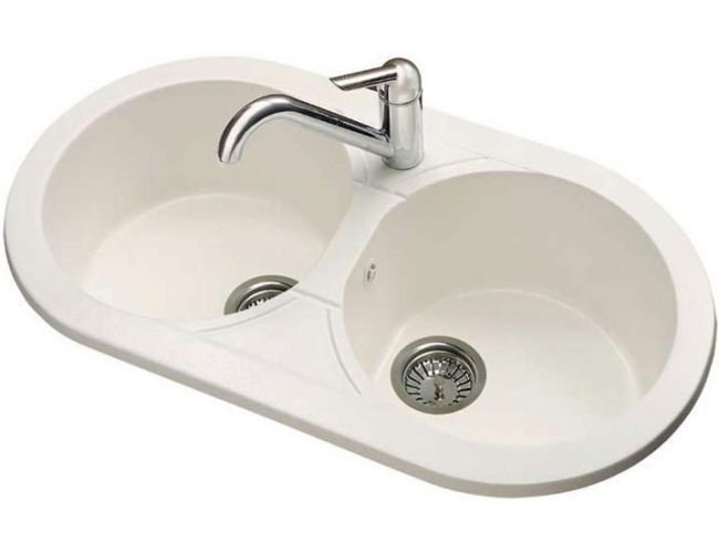 Fregadero sintético sobre encimera Poalgi Basic Nakar - 810 x 435 - 2 senos circulares. Ref.109