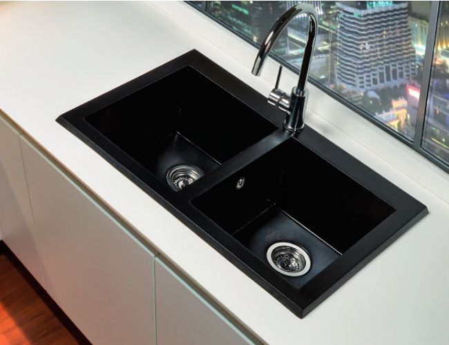Fregadero 2 senos de resina sobre encimera Syan Gea - 750 x 520 mm