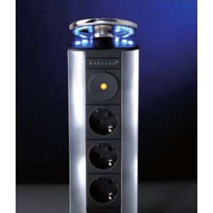 Enchufe de cocina CucineOggi energy box Escamoteable -   IL 700 LED -   3  Enchufes - Tapa en lacada en plata Y 3 Leds Azules.