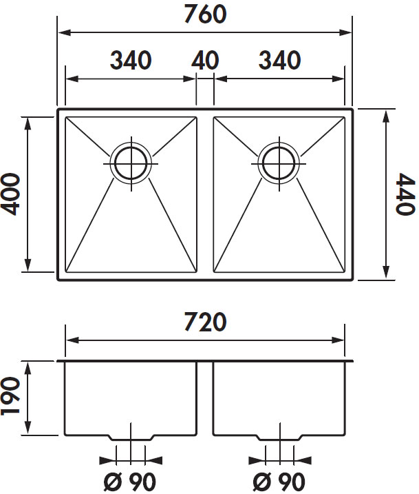 Medidas fregadero Luisina Monteverdi Luisinox EVSP31MIL