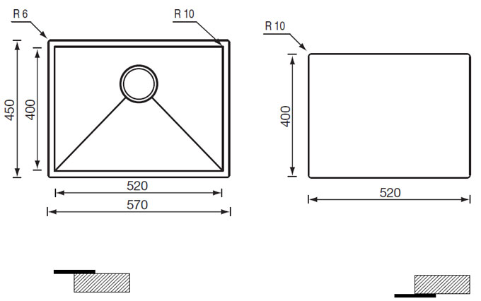 Medidas fregadero Luisina RADIO 10 Luisinox EV1030MIL