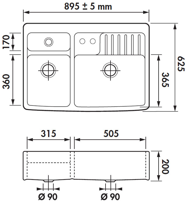 Medidas fregadero de cerámica sobre mueble Luisina Soprano EV5027 Medidas fregadero de cerámica sobre mueble Luisina Soprano EV5027