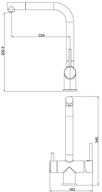 Medidas Grifo cocina ósmosis Borras M2075 Medidas Grifo cocina ósmosis Borras M2075