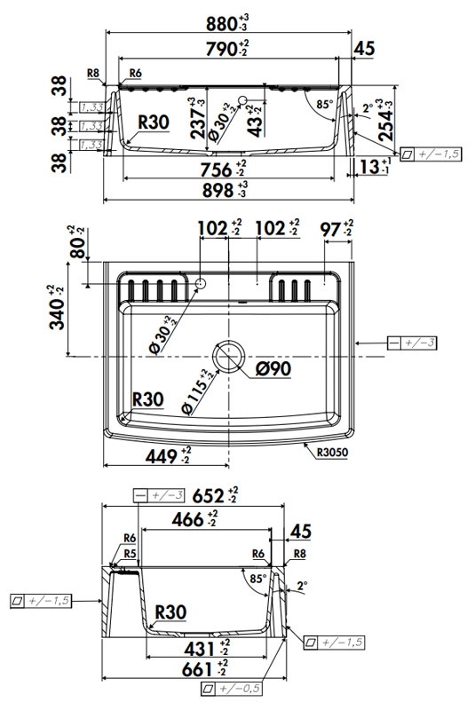Medidas Fregadero granito Clotaire IV EV 9530