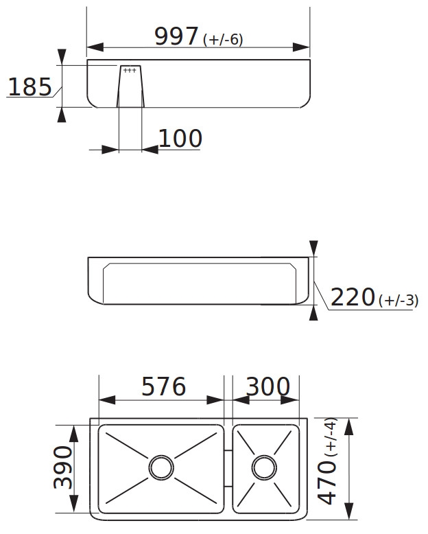 Medidas fregadero porcelana Chambord Henri III E2100 Medidas fregadero porcelana Chambord Henri III E2100