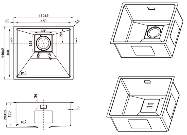 Medidas fregadero cocina Andemen Coral PRO Medidas fregadero cocina Andemen Coral PRO