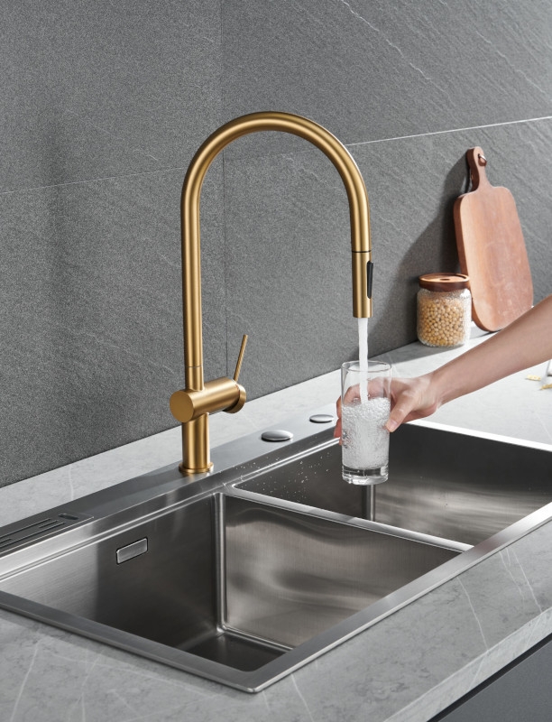Grifo cocina extraíble Imex Berna oro cepillado