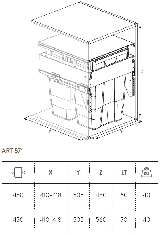 Medidas Cubos de basura Cucine Oggi Quadrifoglio 571