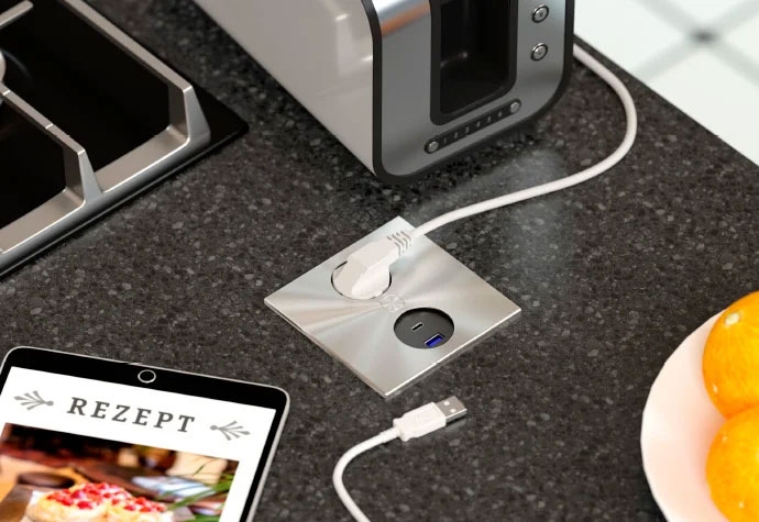 Enchufe Empotrado con 2 Puertos USB Cucine Oggi Duplex IL 301202 - Inox