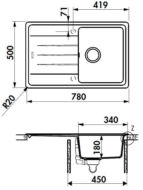 Medidas fregadero Luisina bossa nova EV8800