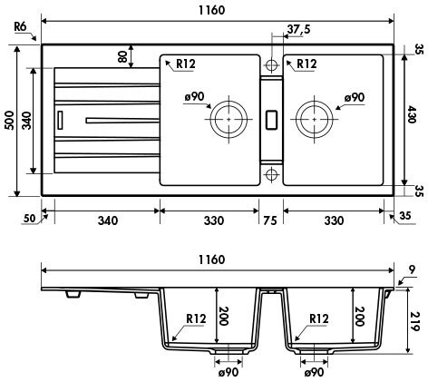 Medidas fregadero Luisina hip hop EV8721 Medidas fregadero Luisina hip hop EV8721