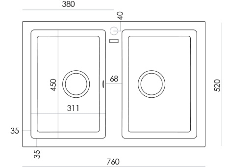 Medidas fregadero de cocina sintético Solid Mundilite Supreme 760 Medidas fregadero de cocina sintético Solid Mundilite Supreme 760