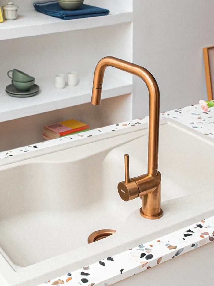 Grifo cocina extraíble Poalgi oro rosa