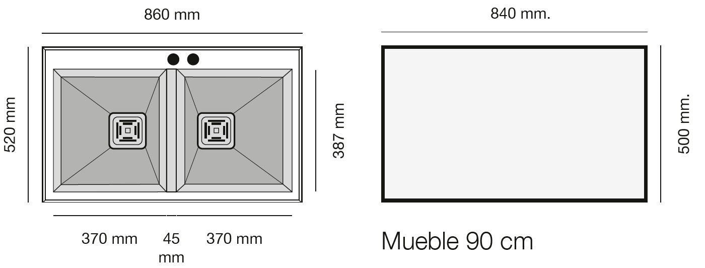 Medidas de Fregadero Poalgi KOBUS 814 y 824