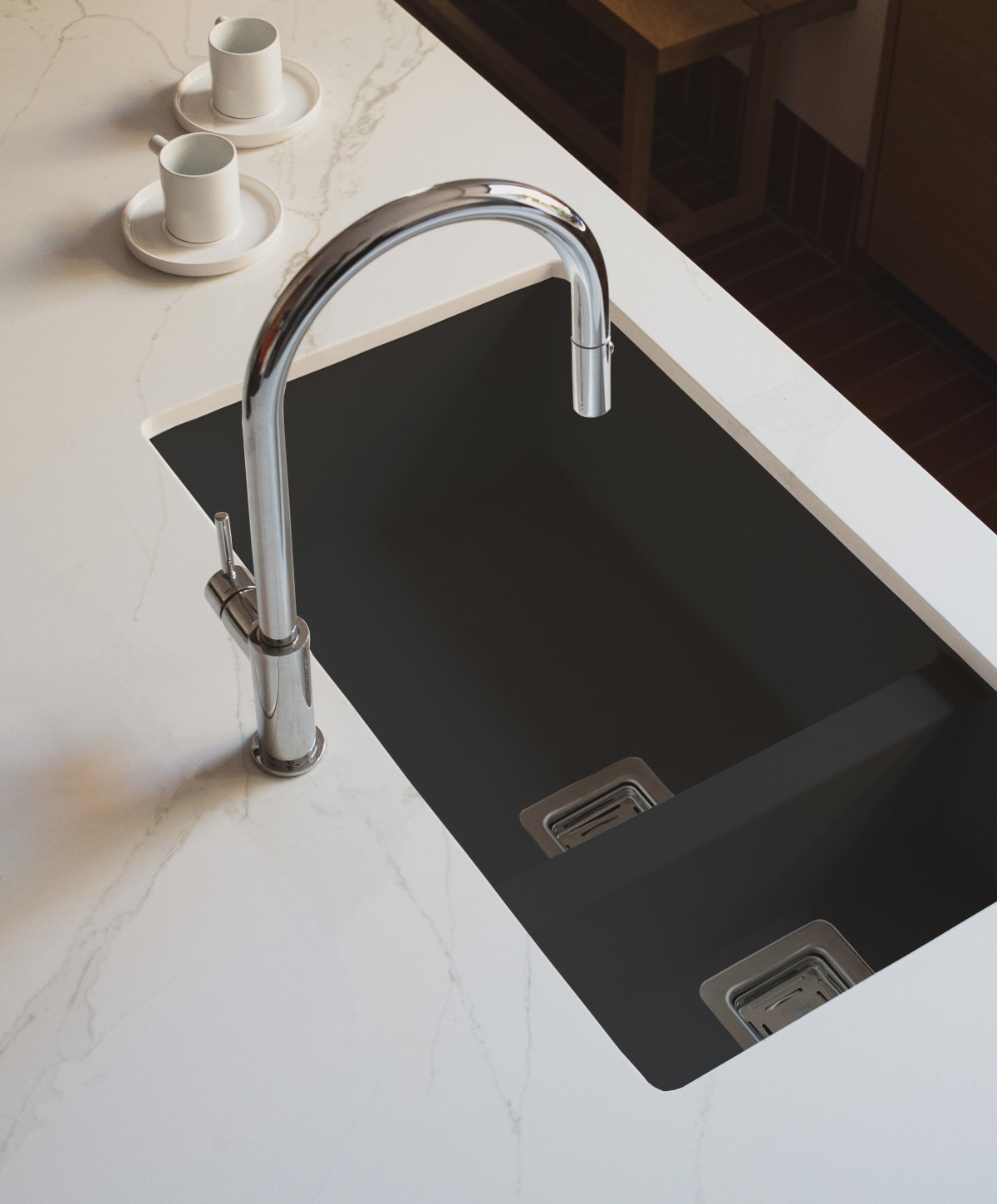 Cocina Poalgi con fregadero ZIE Hekla 70 1½C negro basalt montado bajo la encimera Cocina Poalgi con fregadero ZIE Hekla 70 1½C negro basalt montado bajo la encimera