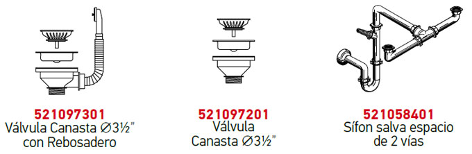 Válvula y sifón incluido Válvula y sifón incluido