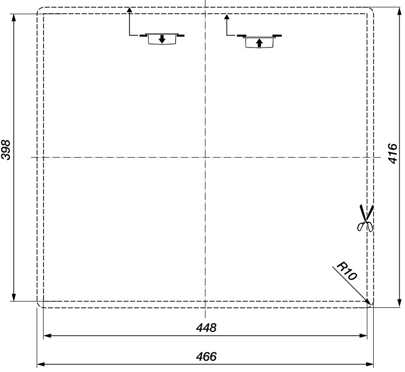Medidas plantilla de corte para el Fregadero cocina Roca Paris 45 Medidas plantilla de corte para el Fregadero cocina Roca Paris 45