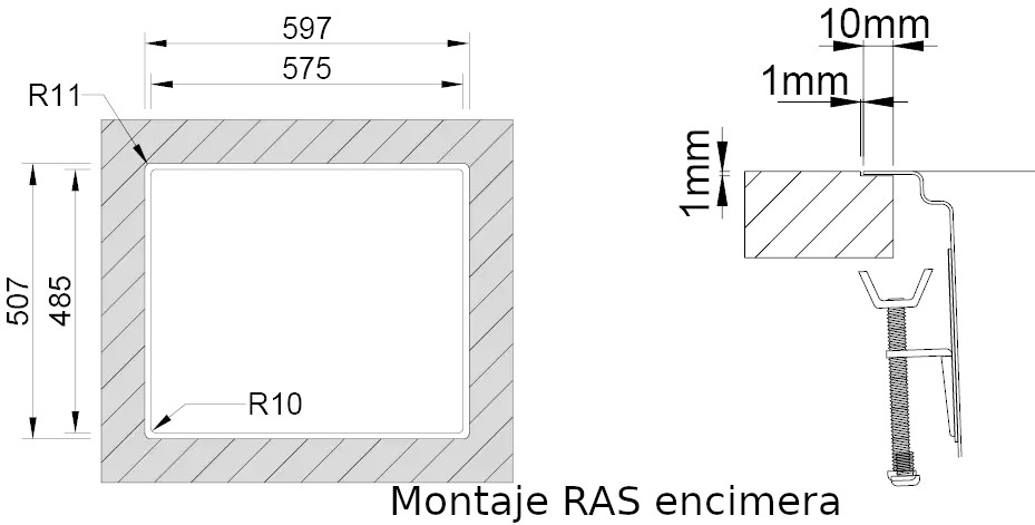 Medidas de corte Rodi UNA 56 ras encimera Medidas de corte Rodi UNA 56 ras encimera