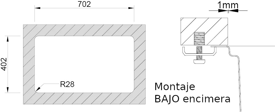 Medidas de corte Rodi UNA 75 bajo encimera Medidas de corte Rodi UNA 75 bajo encimera