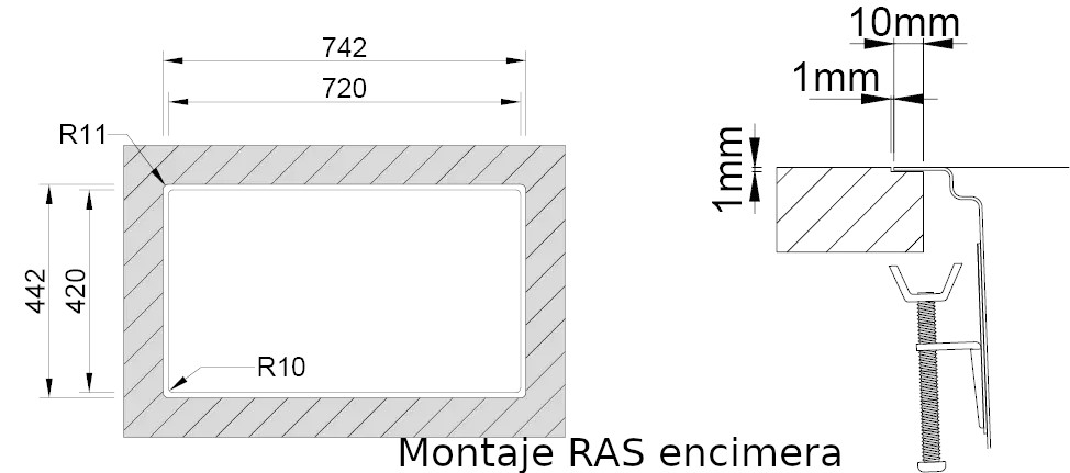 Medidas de corte Rodi UNA 75 ras encimera Medidas de corte Rodi UNA 75 ras encimera
