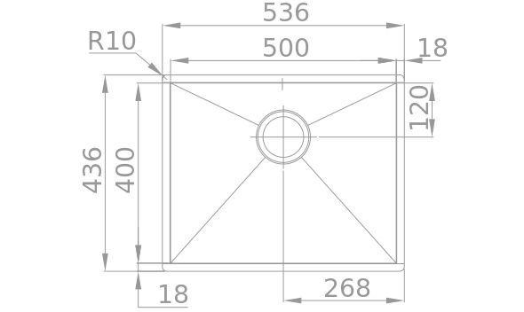 Medidas Fregadero de un seno Rodi BOX LINE 50