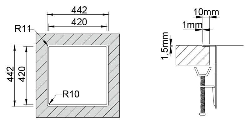 Medida de corte Rodi BOX LUX 40 INTEGRADO encimera Medida de corte Rodi BOX LUX 40 INTEGRADO encimera