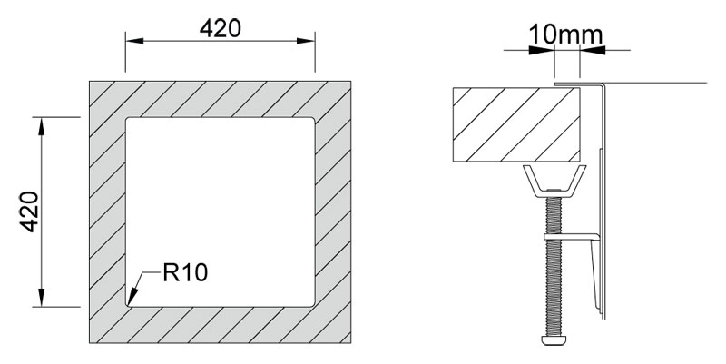 Medida de corte Rodi BOX LUX 40 SOBRE encimera Medida de corte Rodi BOX LUX 40 SOBRE encimera