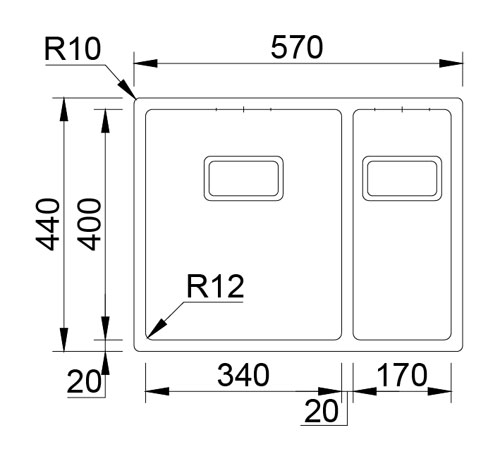 Medidas Fregadero Rodi Box Lux 55 Medidas Fregadero Rodi Box Lux 55