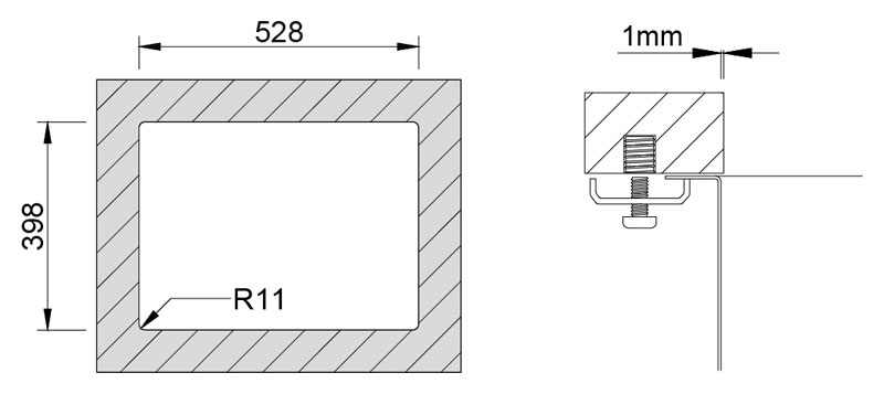 Medida de corte Rodi BOX LUX 55 BAJO encimera Medida de corte Rodi BOX LUX 55 BAJO encimera