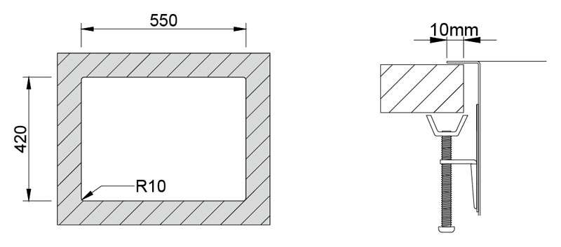 Medida de corte Rodi BOX LUX 55 SOBRE encimera Medida de corte Rodi BOX LUX 55 SOBRE encimera