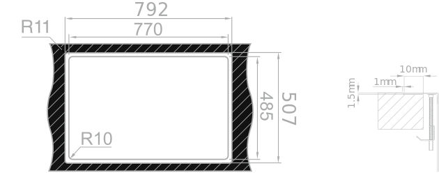 Medida de corte Rodi BOX LUX 76 INTEGRADO encimera Medida de corte Rodi BOX LUX 76 INTEGRADO encimera