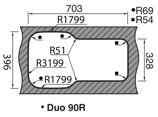 Medida de corte Rodi "Cubetas individuales" DUO 90R