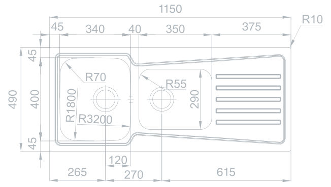 Medidas Fregadero Rodi evolution 116 flat