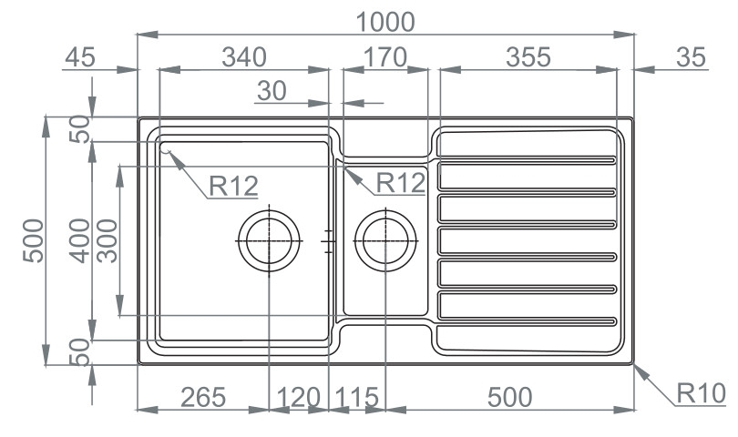Medidas Fregadero Rodi FUSION 100B Medidas Fregadero Rodi FUSION 100B