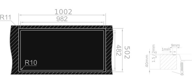 Medida de corte Rodi BOX LUX 105 INTEGRADO encimera Medida de corte Rodi BOX LUX 105 INTEGRADO encimera