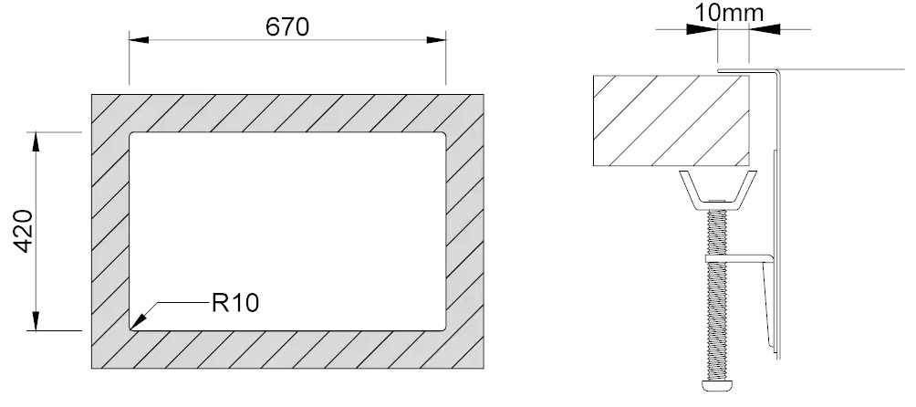 Medida de corte Rodi invisible 70 SOBRE encimera Medida de corte Rodi invisible 70 SOBRE encimera