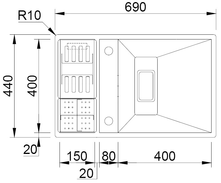 Medidas Fregadero Rodi invisible 70 Medidas Fregadero Rodi invisible 70