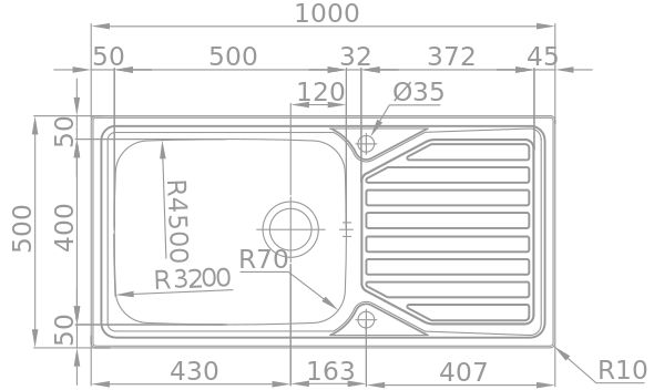 Medidas Fregadero Rodi OKIO PLUS 105