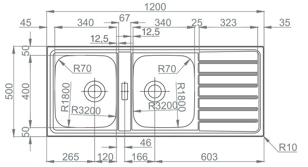 Medidas Fregadero Rodi URBAN 120BB