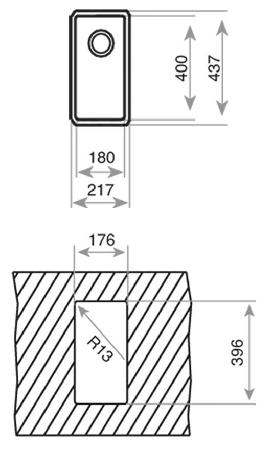 Medidas y corte Teka BE LINEA 27.40 un seno Medidas y corte Teka BE LINEA 27.40 un seno