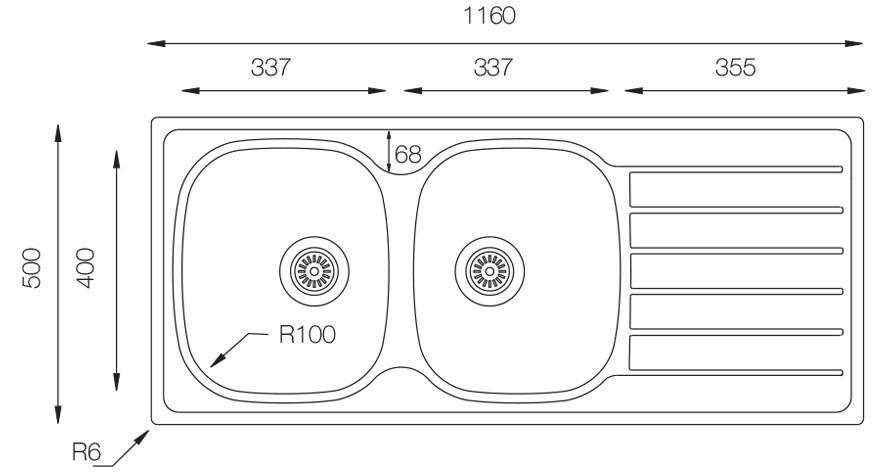 Medidas fregadero SF Monza 1160 Medidas fregadero SF Monza 1160
